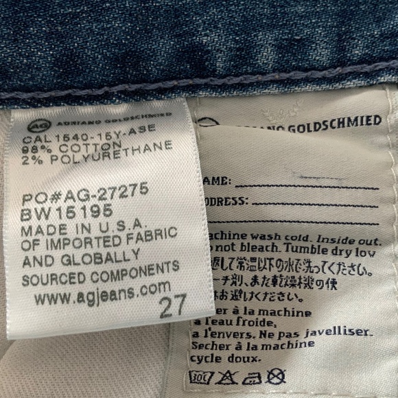 AG Stevie Embroidered Cuff Mid Rise Slim Fit Straight Jeans SZ 27 - Picture 10 of 14